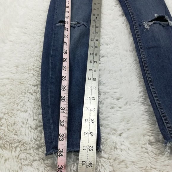 Zara Womens Jeans Skinny Ankle Blue Denim Distressed Low Rise Dark Wash 2 - Picture 5 of 12